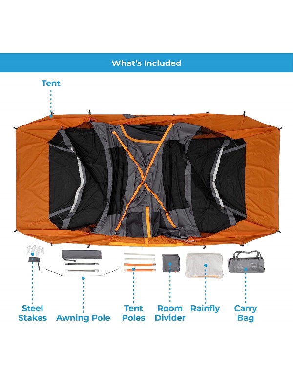 CORE Tents for Family Camping, Hiking and Backpacking | 4 Person / 6 Person / 9 Person / 11 Person Dome Camp Tents with Included Tent Gear Loft for Outdoor Accessories