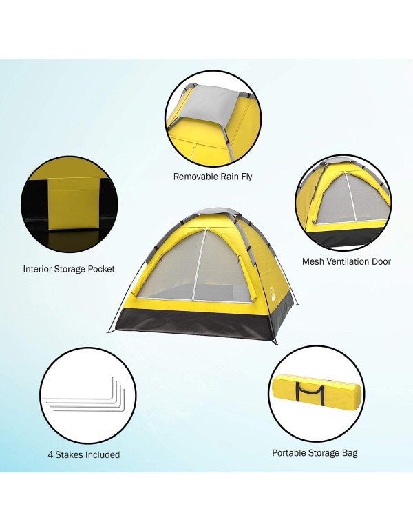 2-Person Dome Tent – Easy Set Up Shelter with Rain Fly and Carrying Bag for Camping, Beach, Hiking, and Festivals by Wakeman Outdoors (Yellow)