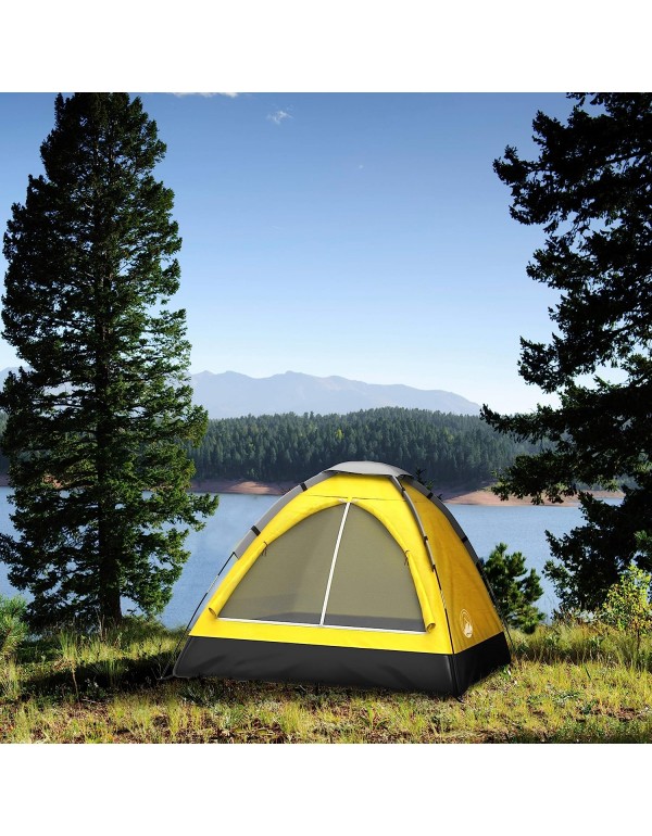 2-Person Dome Tent – Easy Set Up Shelter with Rain Fly and Carrying Bag for Camping, Beach, Hiking, and Festivals by Wakeman Outdoors (Yellow)