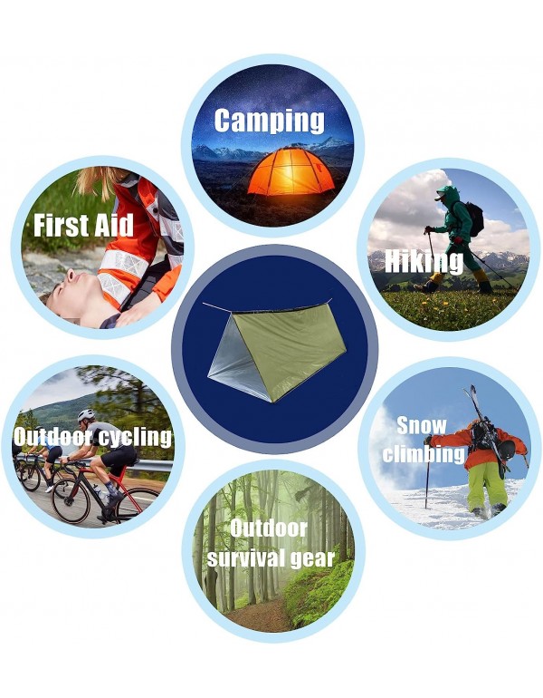 Emergency Survival Shelter Tent, 59 X 98.4inch Waterproof 2-Person Mylar Thermal Shelter for Hiking Camping