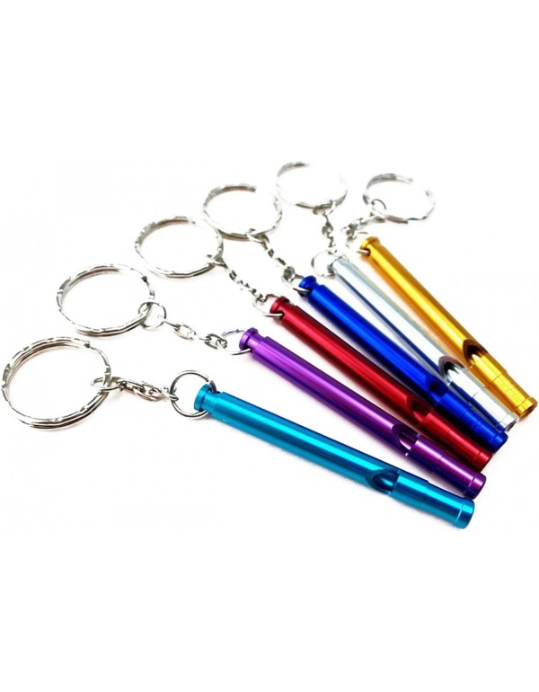 yueton 6pcs Colorful Slim and Long Aluminium Whistles with Key Ring, Emergency Survival Whistle Key Chain, Hiking, Camping, Mountaineering Accessory, Dog Training Whistles
