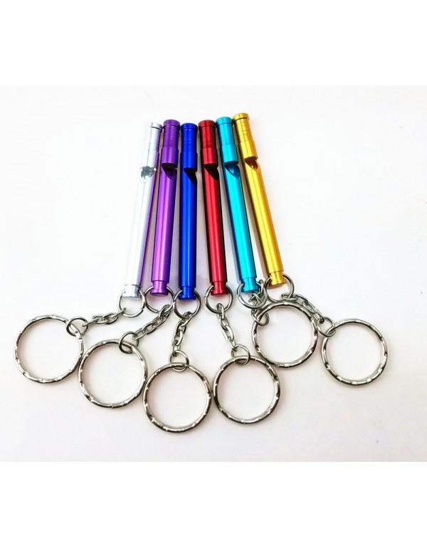 yueton 6pcs Colorful Slim and Long Aluminium Whistles with Key Ring, Emergency Survival Whistle Key Chain, Hiking, Camping, Mountaineering Accessory, Dog Training Whistles