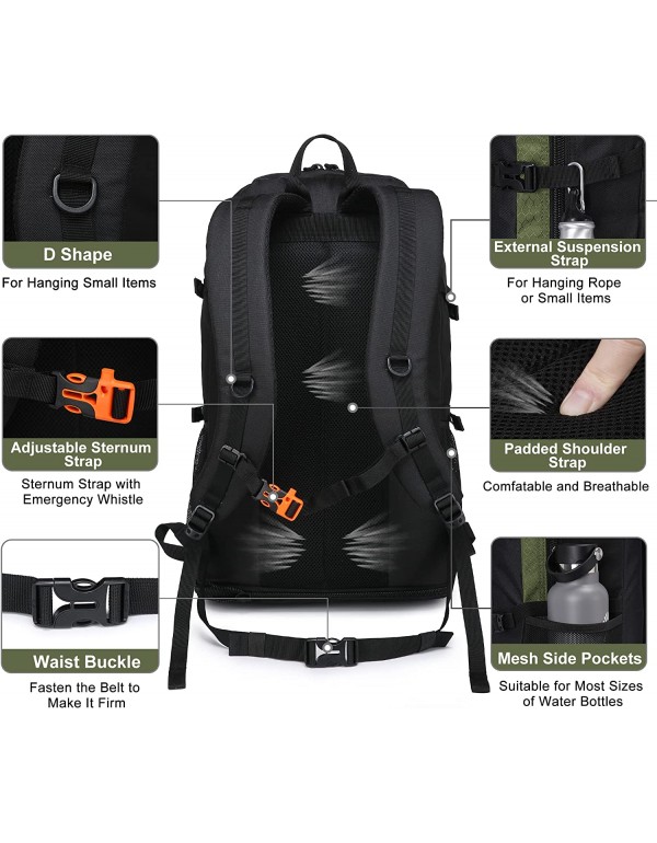 SEMSTY Hiking Backpack, 40L+10L Expandable Travel Backpack Flight Approved, Camping, Travel Backpack For Men and Women