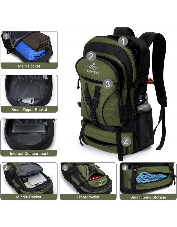 SEMSTY Hiking Backpack, 40L+10L Expandable Travel Backpack Flight Approved, Camping, Travel Backpack For Men and Women