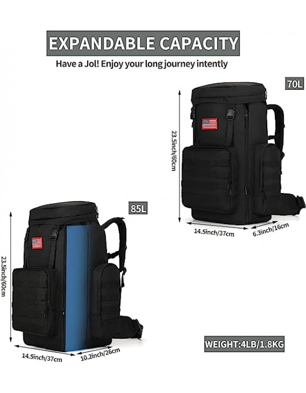 outdoor plus Extra Large Backpack For Men, Oversized Rucksack Backpack, 60l 70l85l Waterproof Military Hiking Backpack