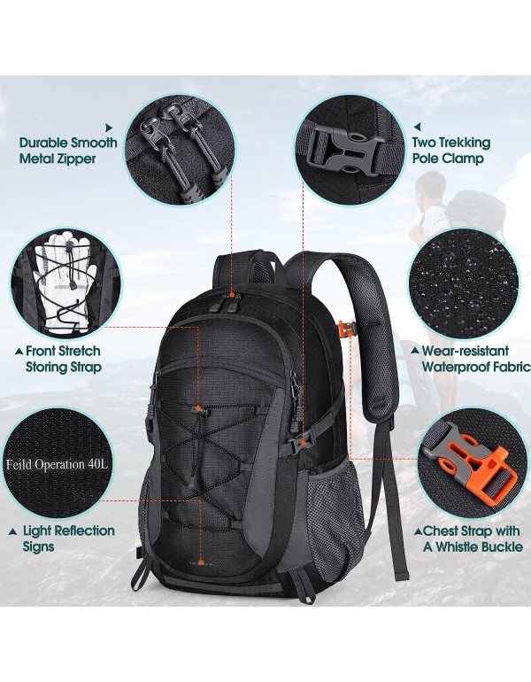RAINSMORE Hiking Backpack 40L Waterproof Camping Backpack Lightweight Packable Backpack for Women Men Outdoor Travel Daypack