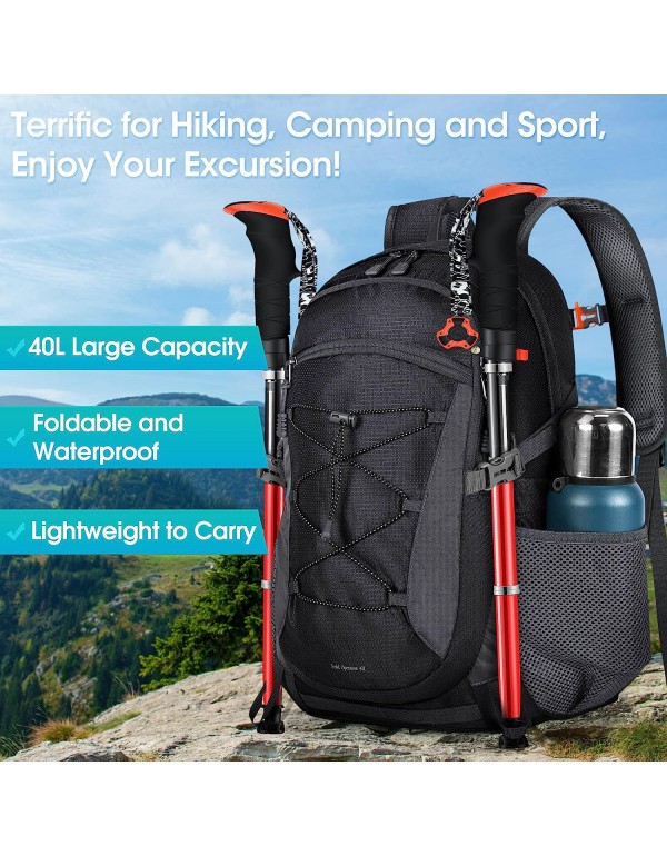 RAINSMORE Hiking Backpack 40L Waterproof Camping Backpack Lightweight Packable Backpack for Women Men Outdoor Travel Daypack