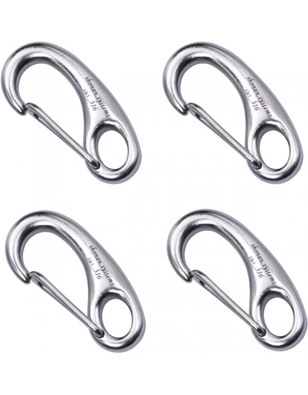 SHONAN 1.93 Inch Carabiner Clips, 4 Pack Flag Pole Clips, Stainless Steel 316 Marine Clips for Ropes, Clip Hooks for Keychain, Dog Leashes, and Hiking