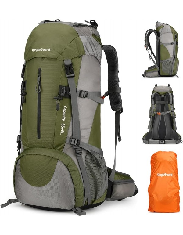 King'sGuard 70L Hiking Backpack with Rain Cover Lightweight Travel Backpack Waterproof Camping Backpack Daypack for Outdoor -Frameless (Army Green)