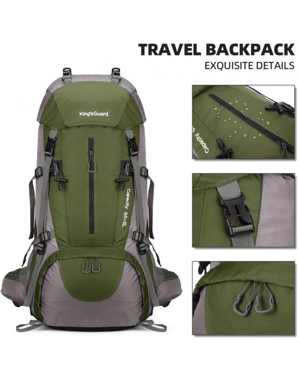 King'sGuard 70L Hiking Backpack with Rain Cover Lightweight Travel Backpack Waterproof Camping Backpack Daypack for Outdoor -Frameless (Army Green)