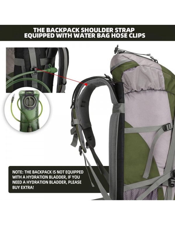 King'sGuard 70L Hiking Backpack with Rain Cover Lightweight Travel Backpack Waterproof Camping Backpack Daypack for Outdoor -Frameless (Army Green)