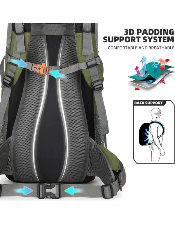 King'sGuard 70L Hiking Backpack with Rain Cover Lightweight Travel Backpack Waterproof Camping Backpack Daypack for Outdoor -Frameless (Army Green)