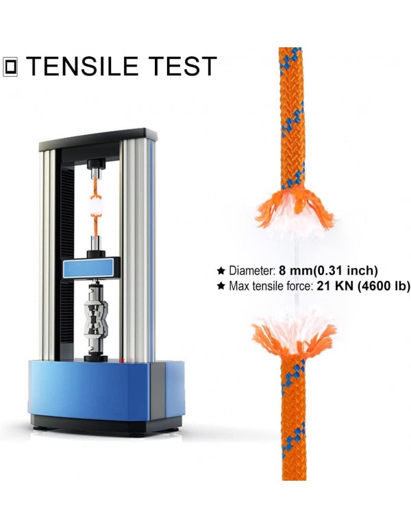 NewDoar CE UIAA Certified 8mm (5/16in) Accessory Cord Rope 21KN Double Braid Pre Cut for Outdoor Survival, Mountaineering, Prusik,Hauling Dragginge(Orange 8mm,50FT)