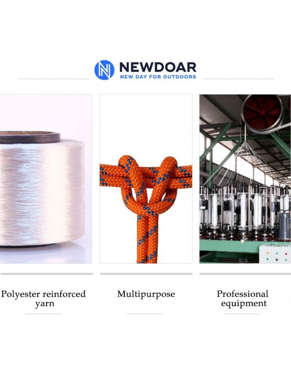 NewDoar CE UIAA Certified 8mm (5/16in) Accessory Cord Rope 21KN Double Braid Pre Cut for Outdoor Survival, Mountaineering, Prusik,Hauling Dragginge(Orange 8mm,50FT)